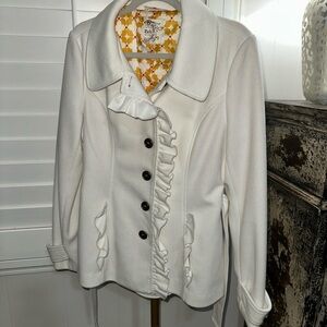 Anthropologie White Ruffled Blazer